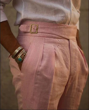 – Shop trendy clothing now.  Gurkha Pants in Brisbane Linen Cotton Pink Twill