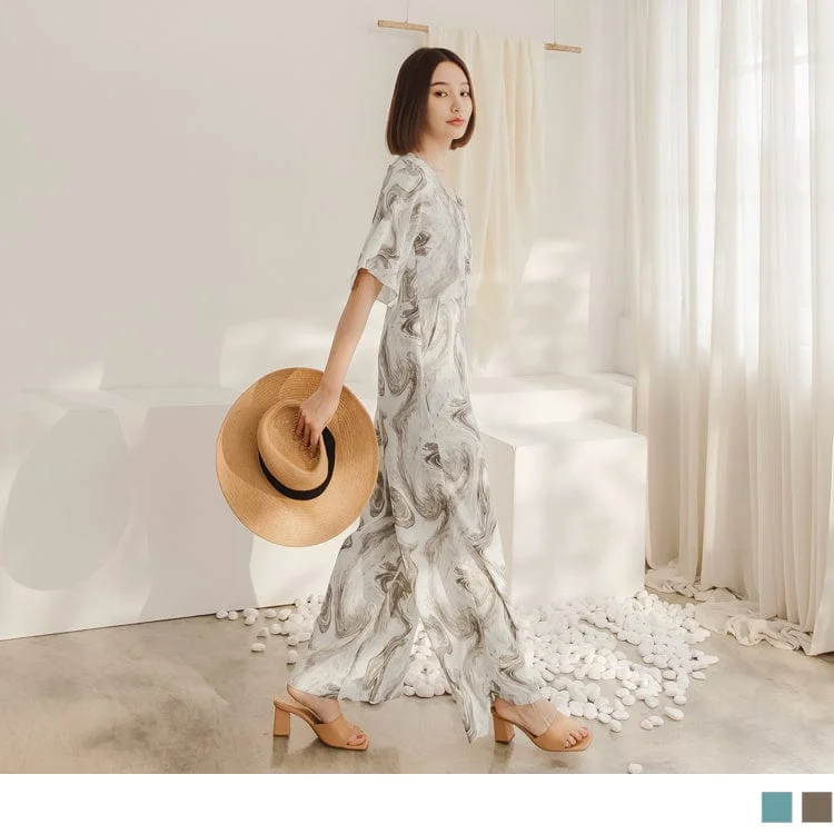 Shop seasonal clothing deals – Big savings on fashion essentials.  SQUARE NECK SHORT SLEEVE PRINTED JUMPSUITS