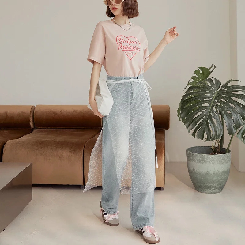 Bundle and save: Shop men’s fashion and enjoy exclusive discounts.  Casual Long Lace Wrap Skirt Straight Denim Jeans Pants
