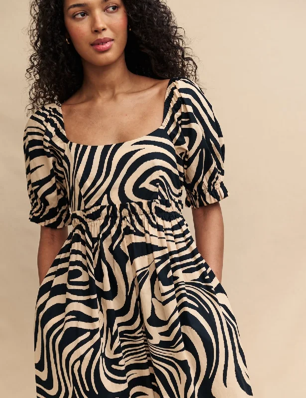 Black Swirl Print Ginger Midi Dress