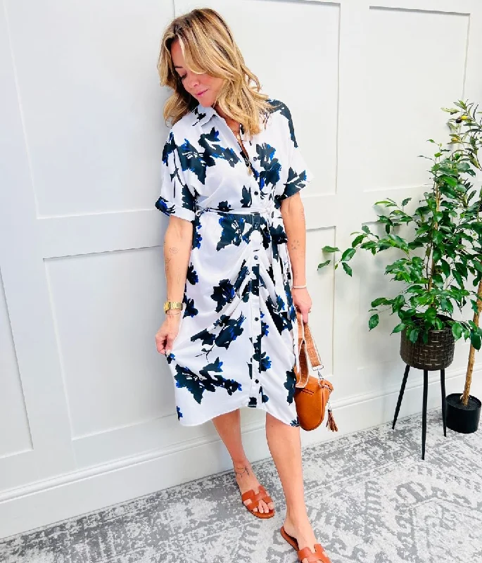 Floral Crepe Shirt Midi Dress