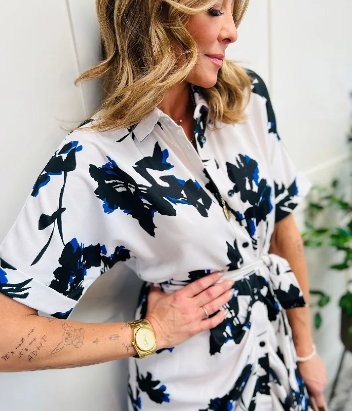 Floral Crepe Shirt Midi Dress