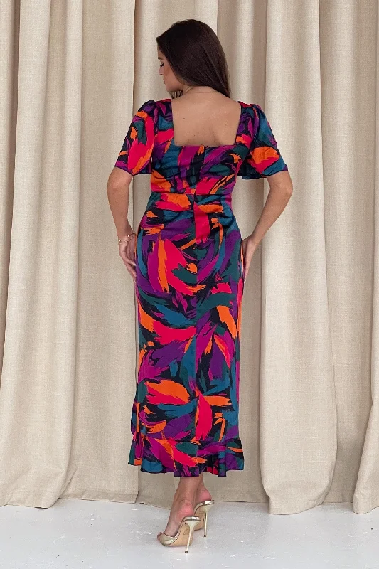 Heidi Abstract Print Ruched Midi Dress