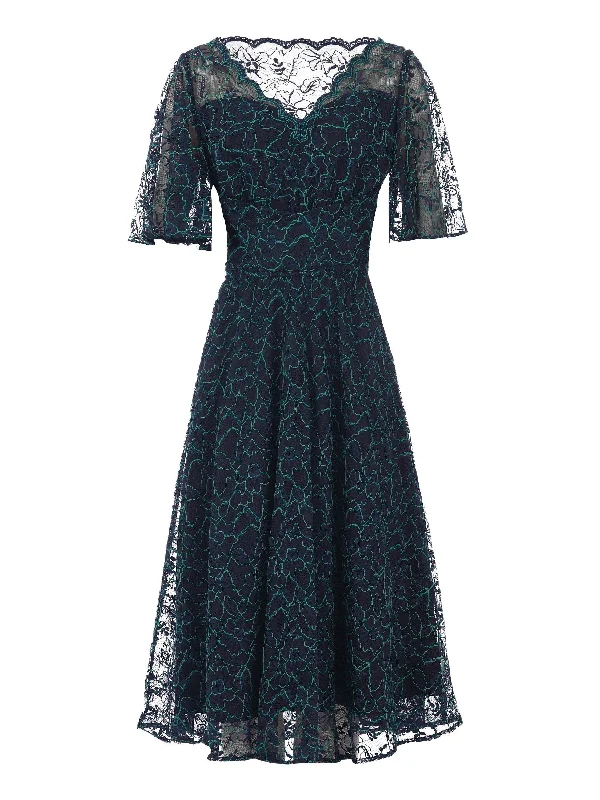 Jolie Moi Flare Sleeved Lace Midi Dress Navy