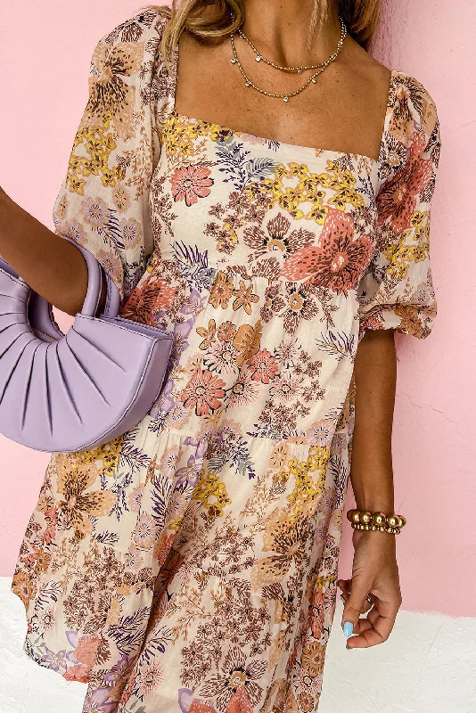 Floral Square Neck Mini Dress