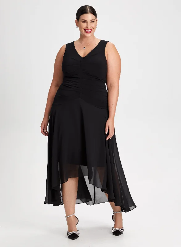 High-Low Ruched Bodice Dress