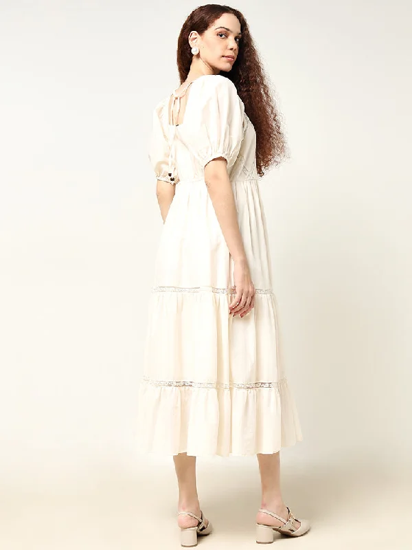 LOV Off-White Embroidered Tiered Dress