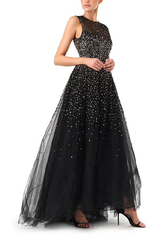 Metallic Embroidered Tulle Gown