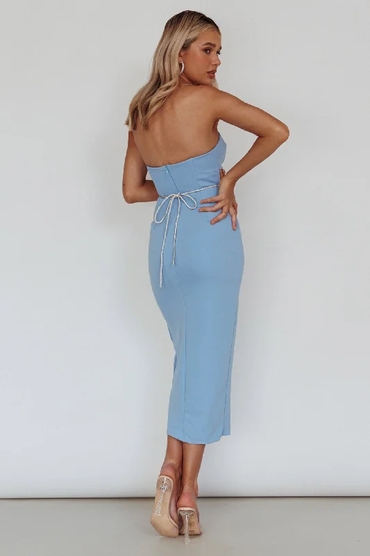 Nohemi Strapless Diamante Midi Dress Blue