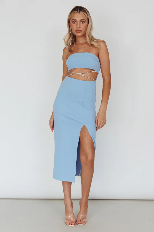 Nohemi Strapless Diamante Midi Dress Blue