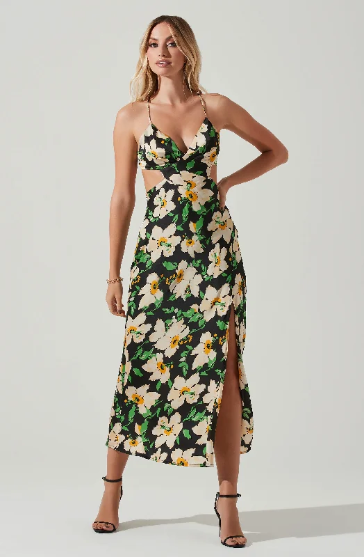 Norelle Satin Floral Midi Dress