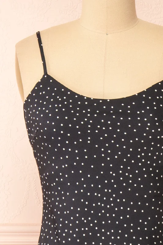 Rebby Polka Dot Black | Silky Fitted Midi Dress