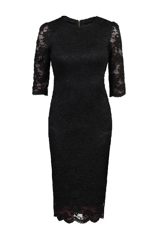 Scalloped Lace Midi Dress, Black