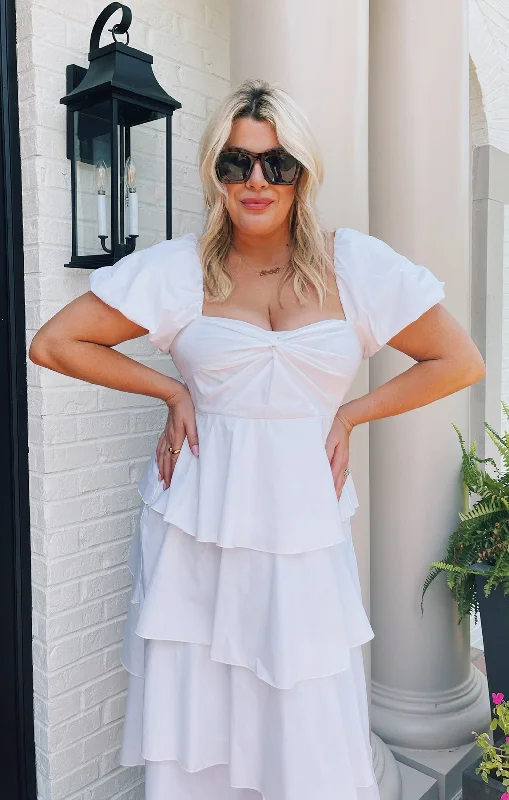 Va Va Midi Dress ~ White Poplin