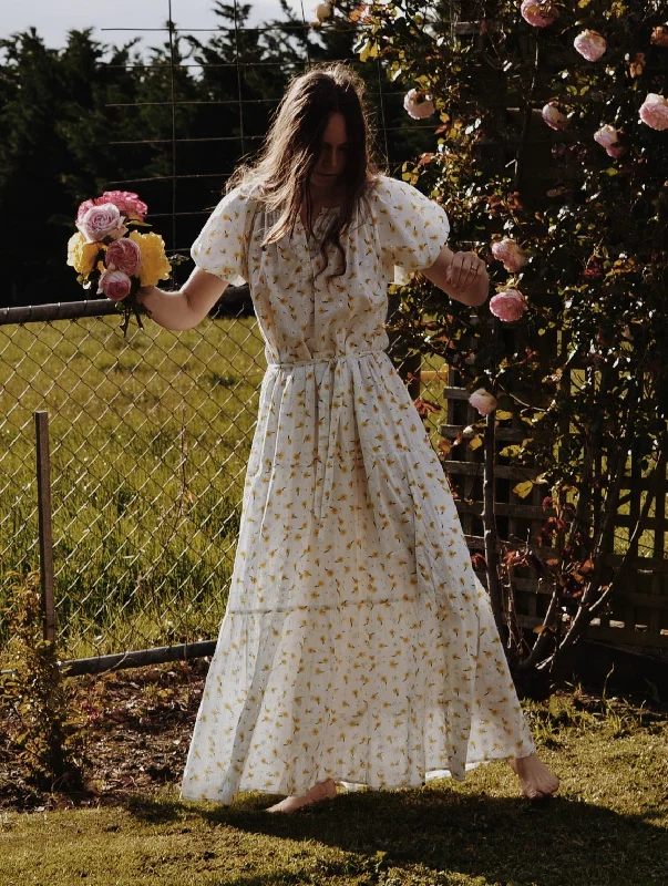 100% RECYCLED COTTON - DELPHINIUM MAXI DRESS WHITE DAISY FLORAL