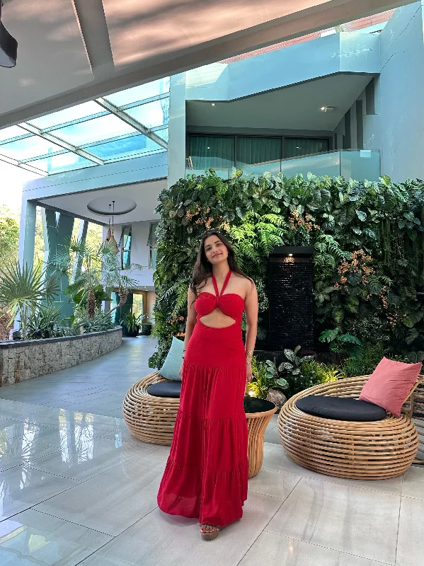 Day dreams - red halter tie up maxi dress