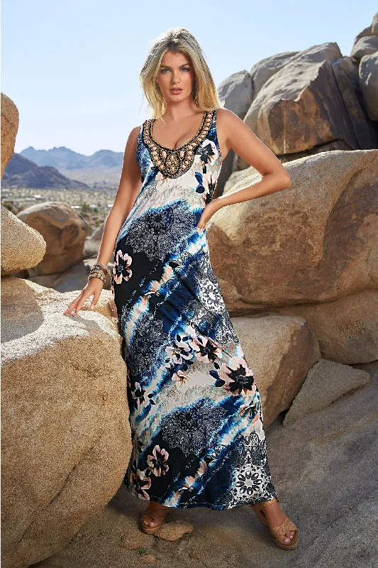 Embellished Mixed Paisley Floral Maxi Dress Multi