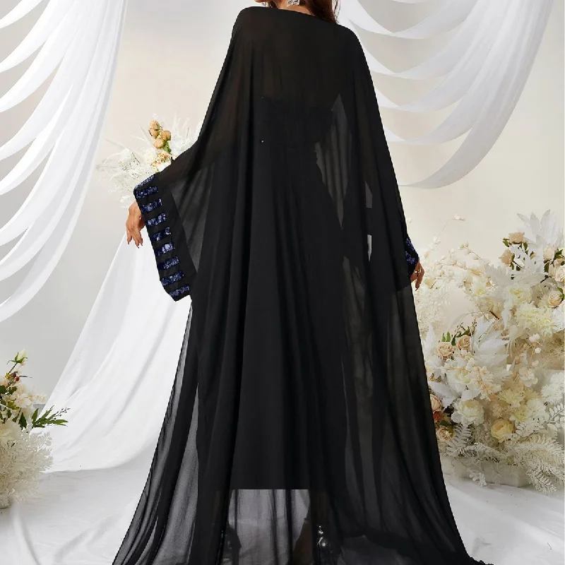 NiDELL Cross-Border Fashion New Long Dress Chiffon Patchwork Sequin Prom Evening Dress Mid-East Wind Dress-SSW3044-2