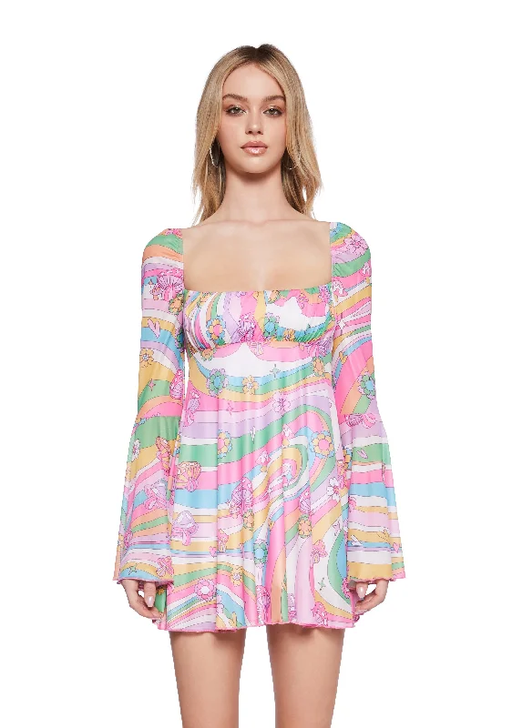 Technicolor Dreams Bell Sleeve Dress