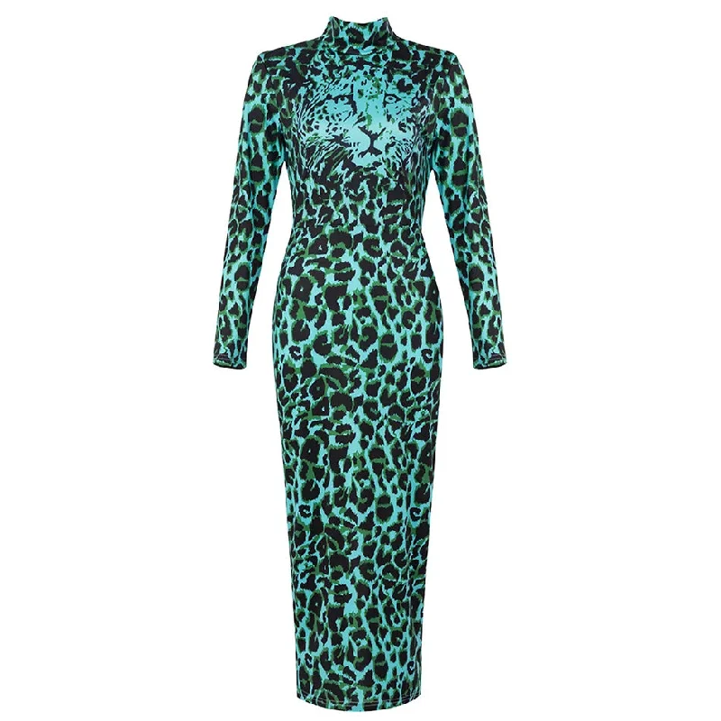 Leopard Print Tiger Face Maxi Dress