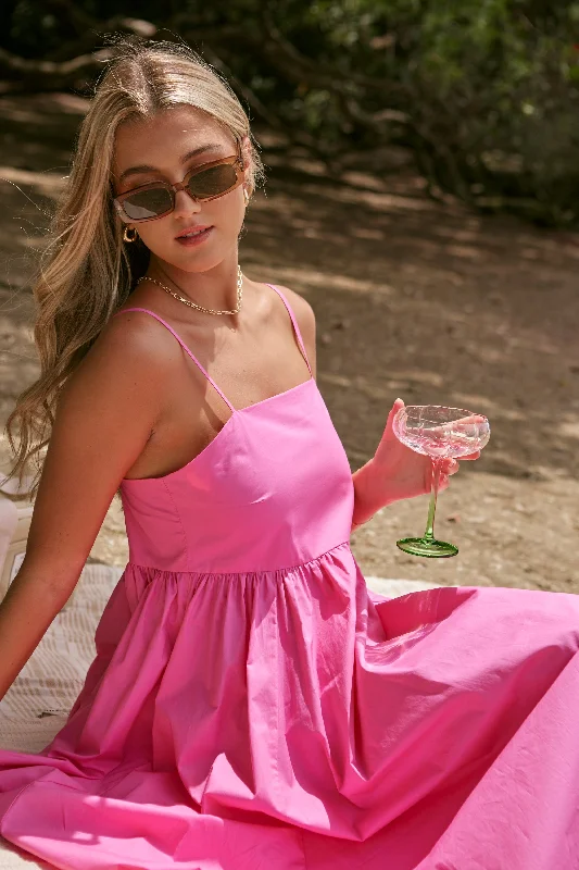 Zion Hot Pink Poplin Strappy Maxi Dress