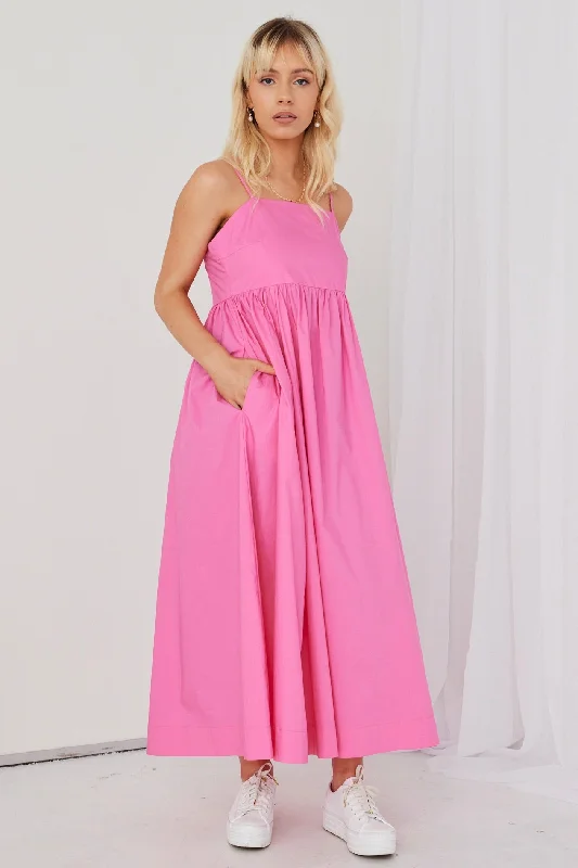 Zion Hot Pink Poplin Strappy Maxi Dress