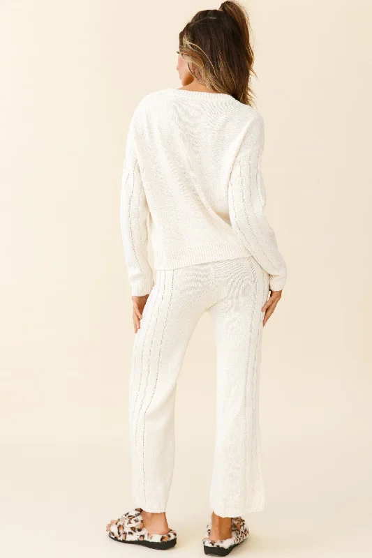 Atlas Cable Knit Accent Sweater Cream