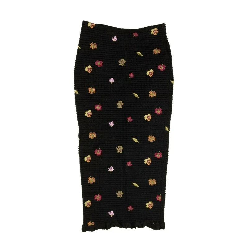 Black Embroidered Leaves Skirt