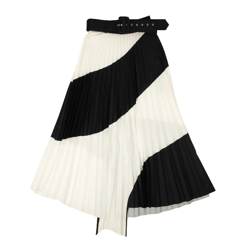 Black White Plisse Pleated Skirt