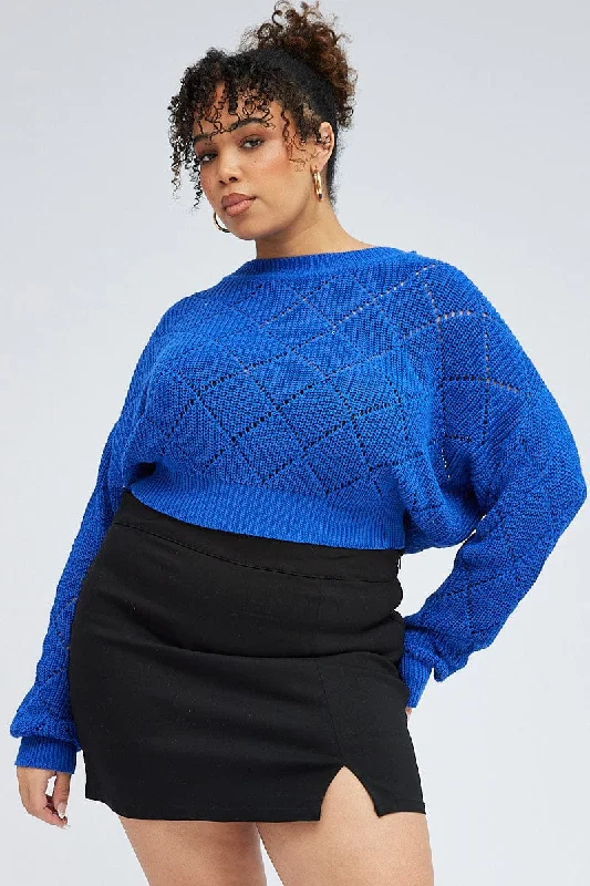 Blue Knit Crop Jumper Long Sleeve