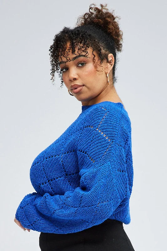 Blue Knit Crop Jumper Long Sleeve