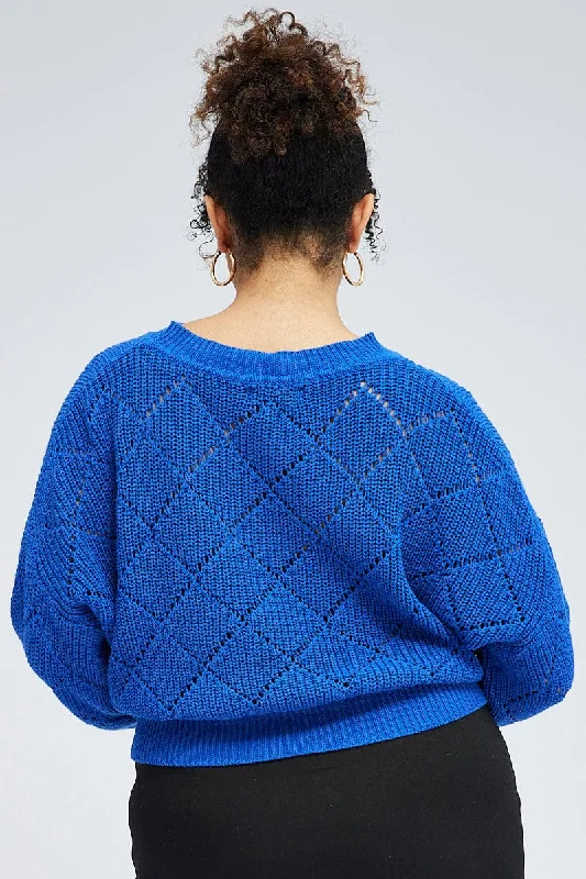 Blue Knit Crop Jumper Long Sleeve