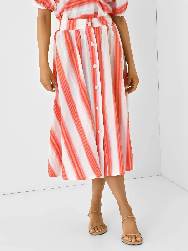 Button-Down Skirt In Pink/orange Stripe