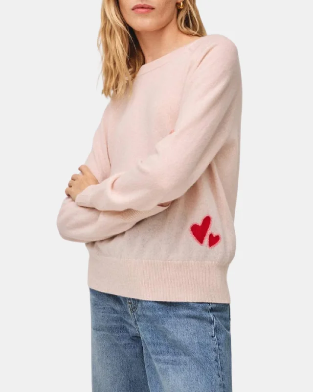 CASHMERE EMBROIDERED HEART SWEATSHIRT IN PINK SAND COMBO