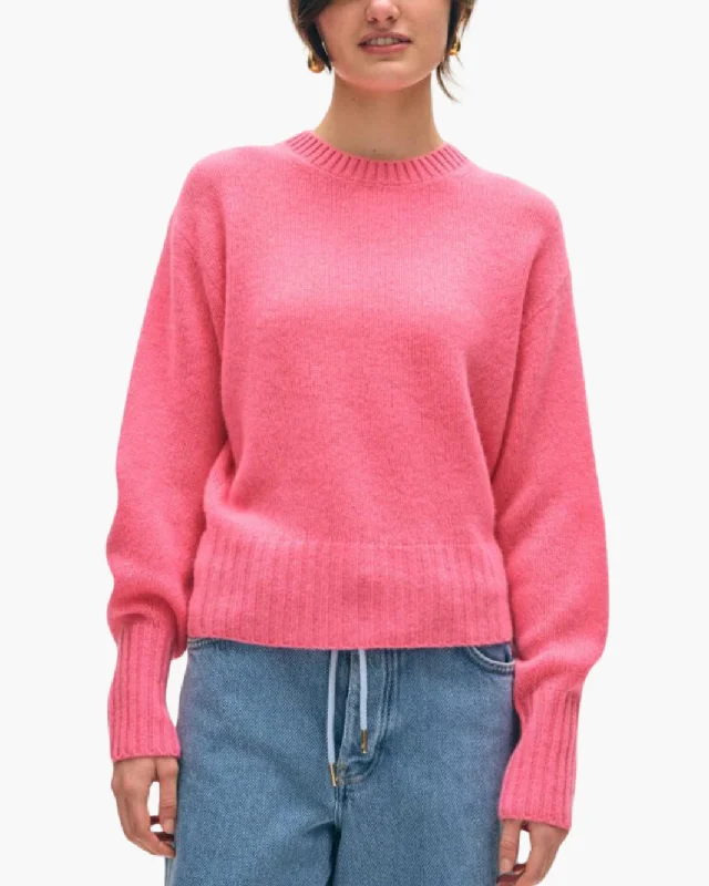 CASHMERE FEATHERWEIGHT BLOUSON SLEEVE CREW IN BRIGHT TULIP