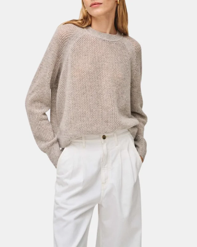 CASHMERE MESH SWEATSHIRT IN MISTY GREY HEATHER