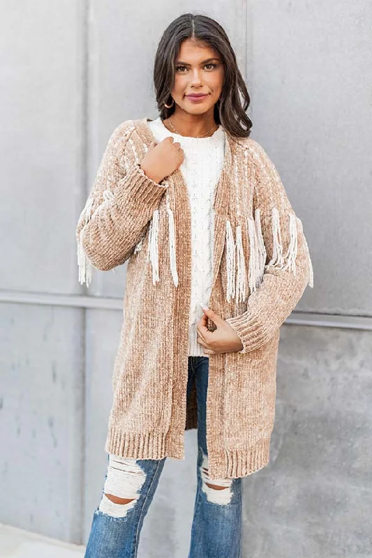 Cider Falls Chenille Cardigan In Camel