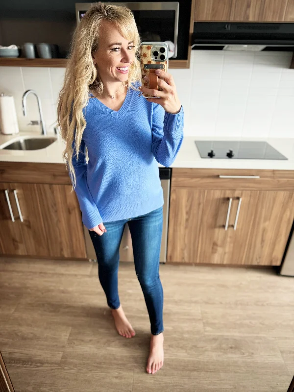 Over and Over Again V-Neck Sweater in Cobalt Blue