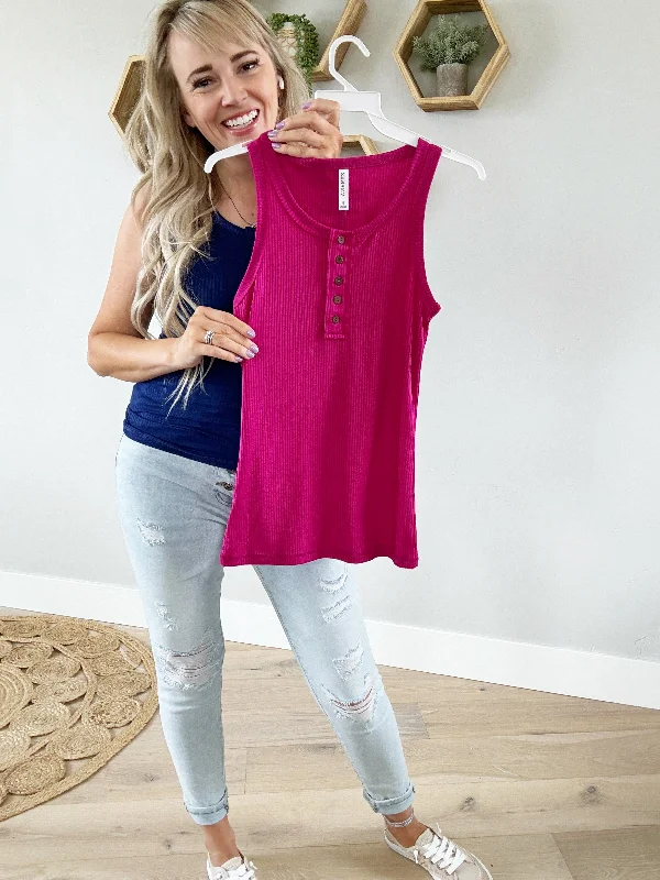 **DOTD** Come Together Ribbed Scoop Neck Tank with Buttons (Multiple Colors)