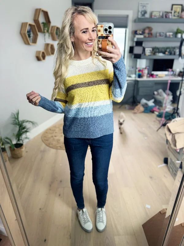 Working Girl Striped Color Block Sweater in Blue and Yellow