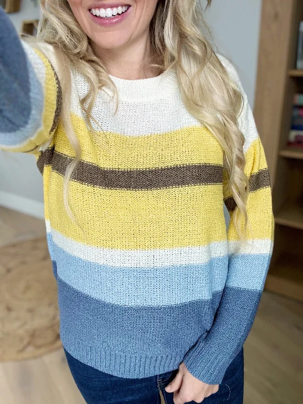 Working Girl Striped Color Block Sweater in Blue and Yellow