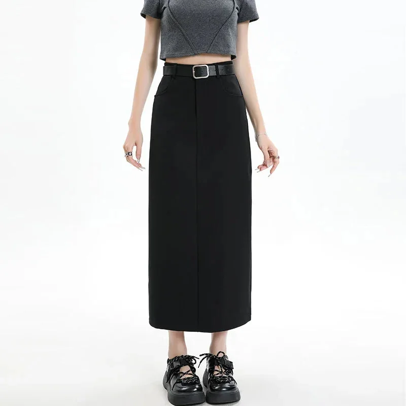 FashionSierra - Womens 2024 New Spring Summer High Waist Straight Ladies Back Slit Mid-length Skirt