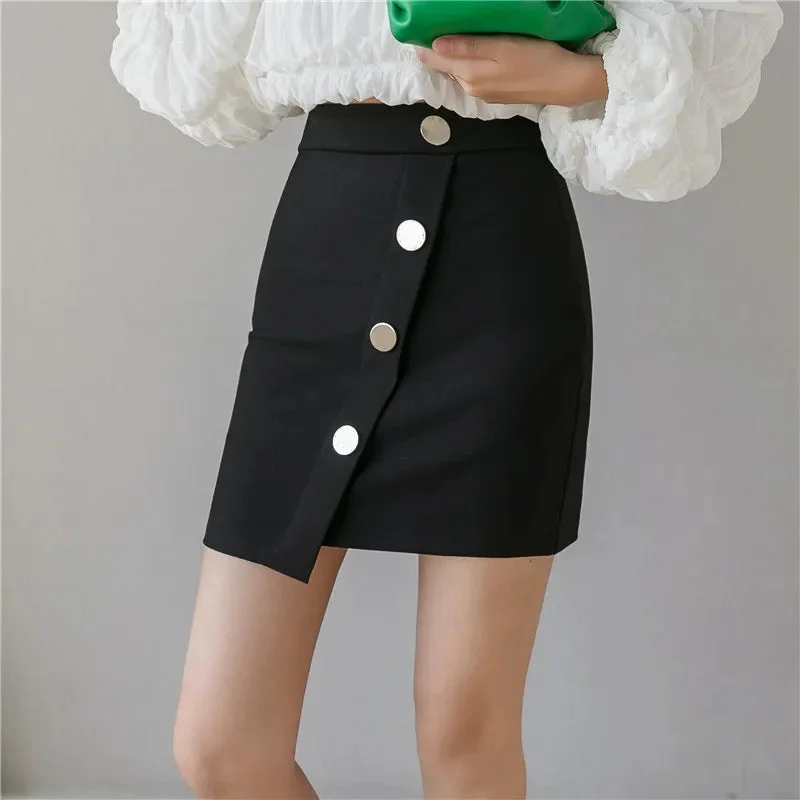 FashionSierra - 2024 New Spring Summer Women Package Hip Fashion Single Breasted High Waist Mini Ladies Sexy Bodycon Stretch Skirt