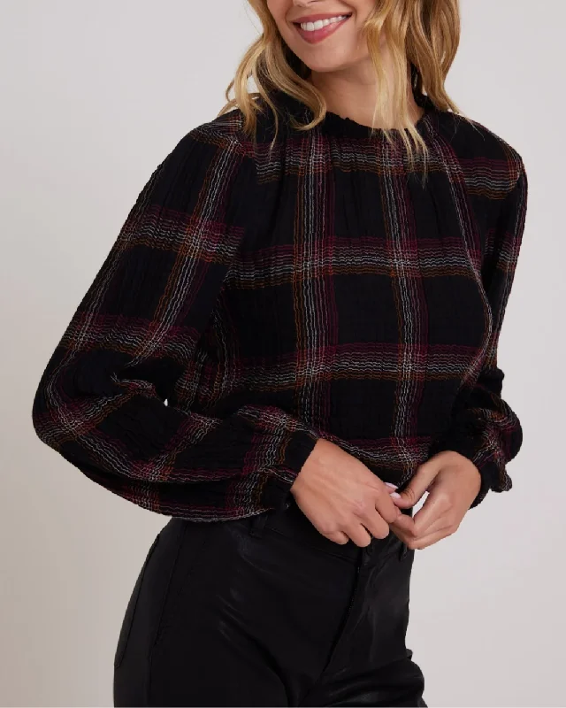 ELASTIC SHIRRED TOP IN AUTUMN SUNSET PLAID