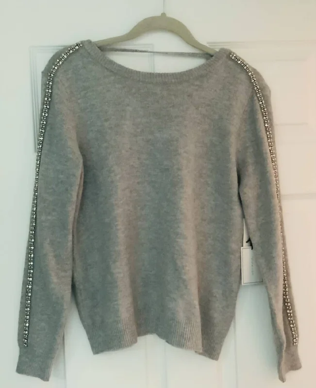 Embellished Sweater In Silver Heather