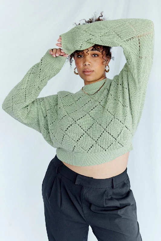 Green Knit Crop Jumper Long Sleeve