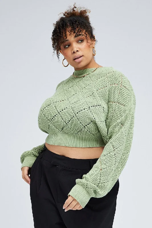 Green Knit Crop Jumper Long Sleeve