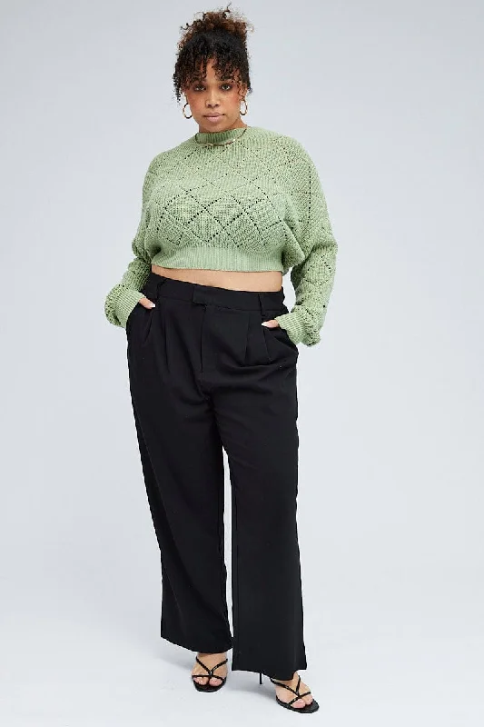 Green Knit Crop Jumper Long Sleeve