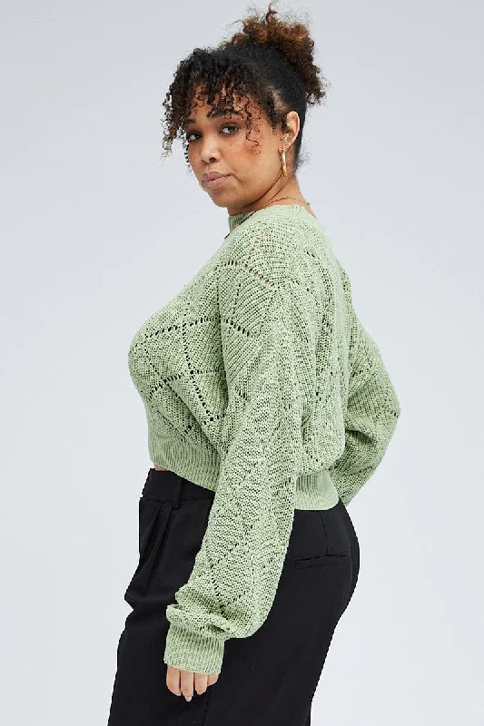 Green Knit Crop Jumper Long Sleeve