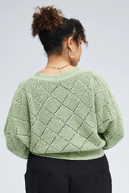 Green Knit Crop Jumper Long Sleeve